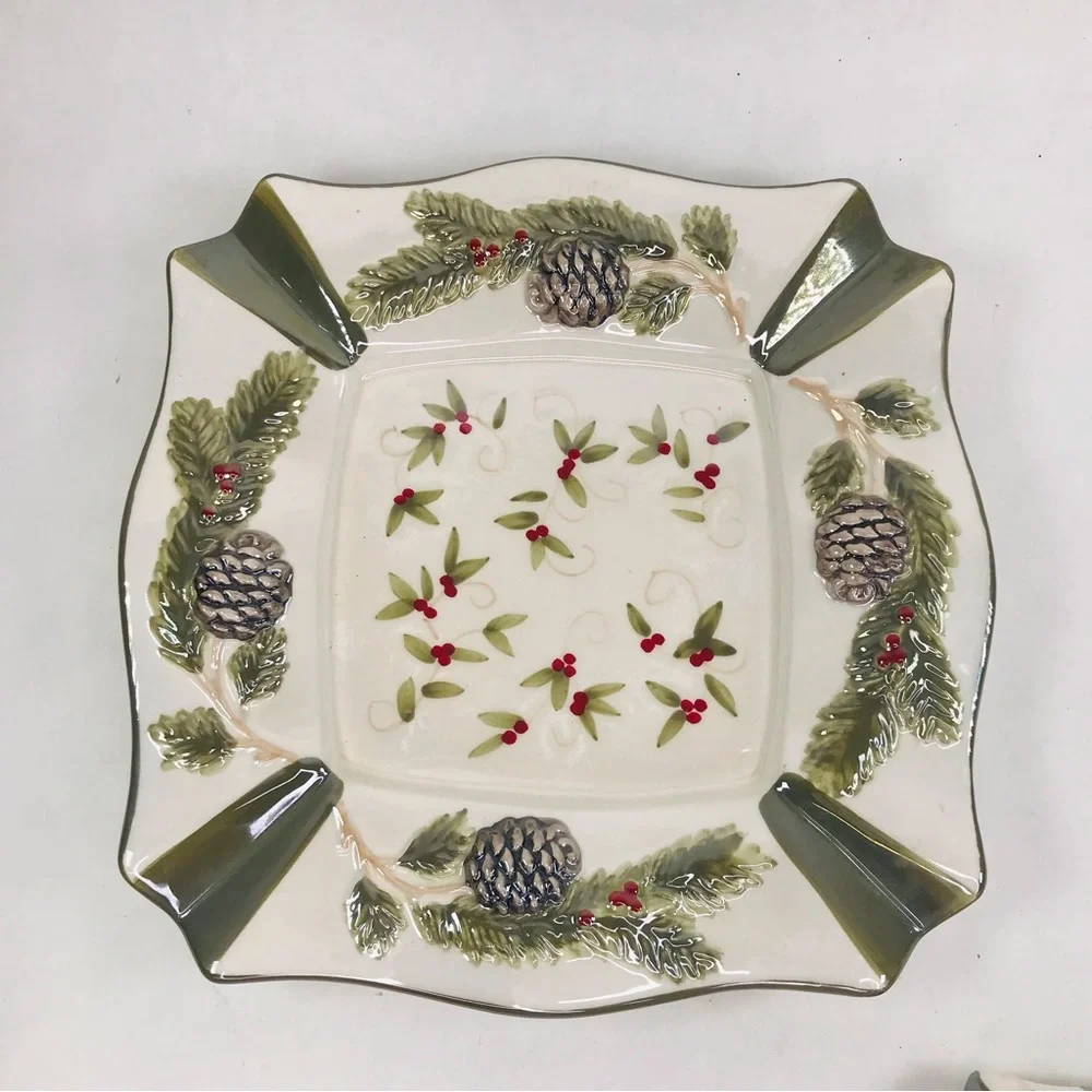 Yankee Candle Large Jar Shade Topper Plate Pine Winter Ceramic Iridescent